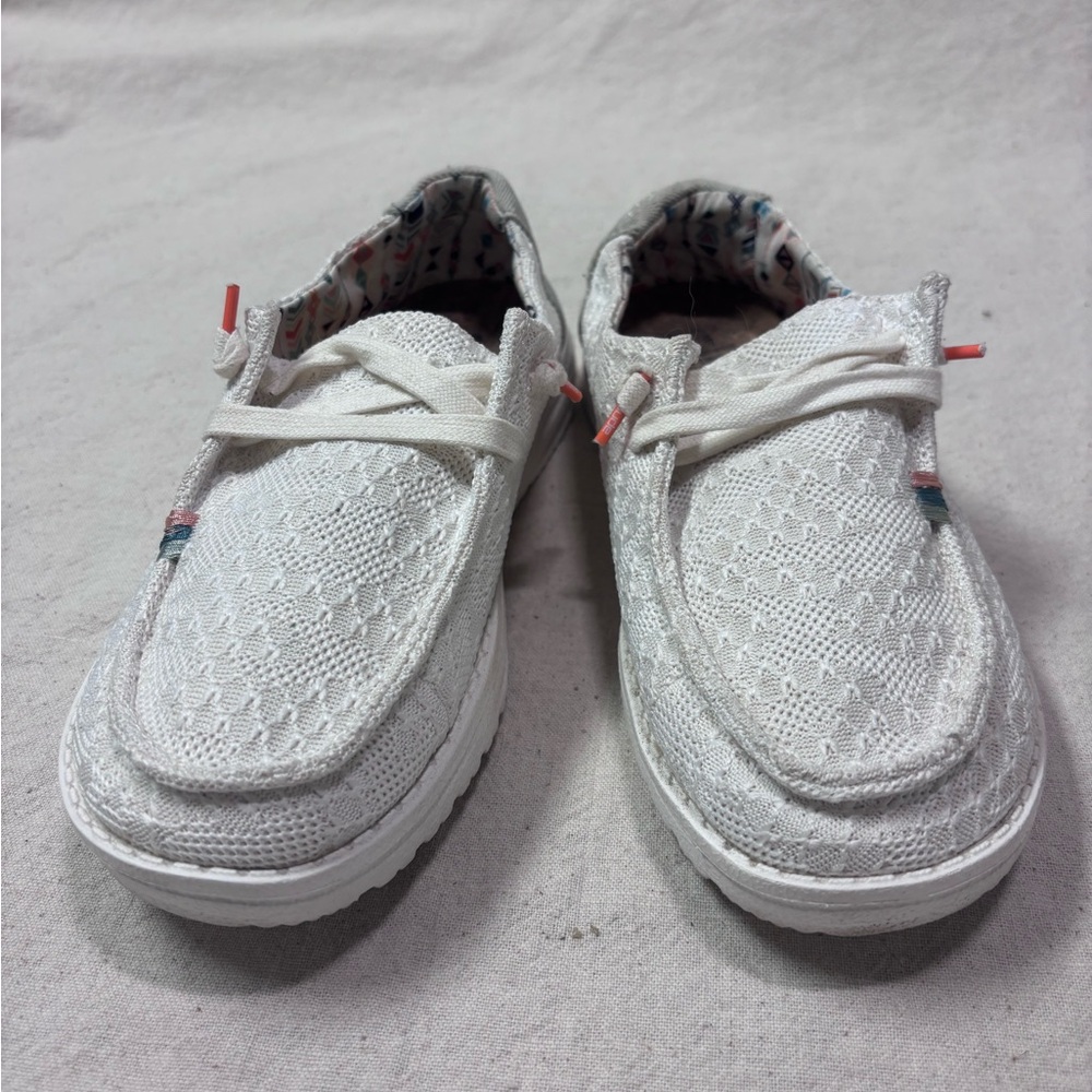 White Lace Slip-On Hey Dude Shoes